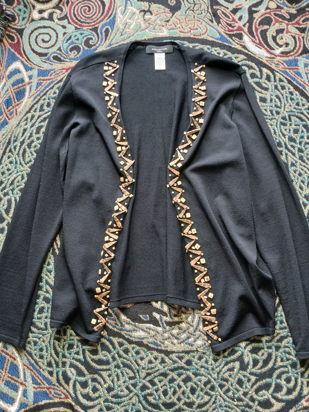 Dressbarn Black Cardigan with Zigzag Stud Trim